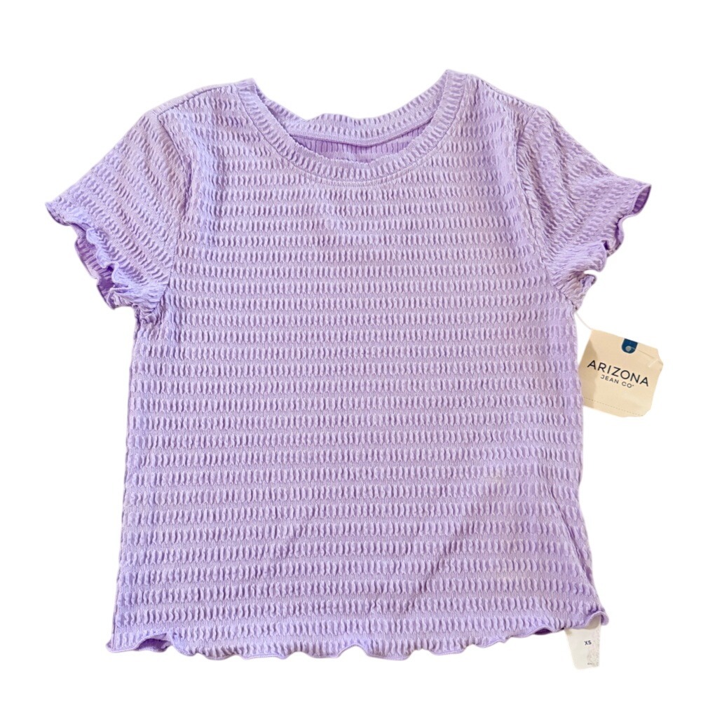Arizona Jean Co Lavender Smocked Puckered Short‎ Sleeve Top XS Fragrant Lavender